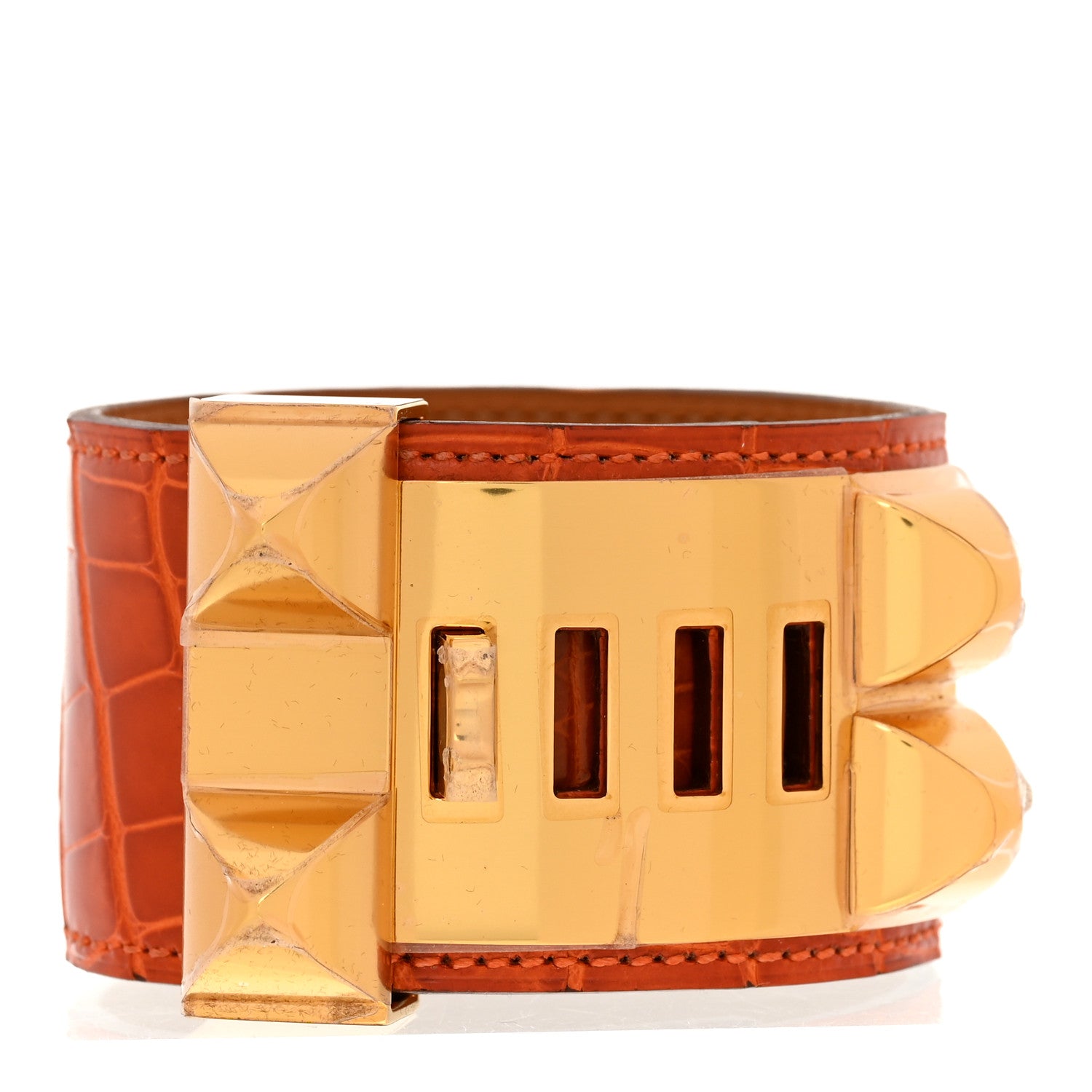 Hermes Shiny Alligator Collier De Chien CDC Bracelet S Orange 3 of 6