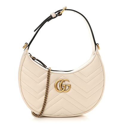 Gucci Calfskin Matelasse Chevron Mini GG Marmont Half Moon Hobo Mystic White 1 of 13