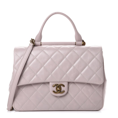 Chanel Calfskin Quilted Large Gold Bar Top Handle Flap Light Pink 1 of 12