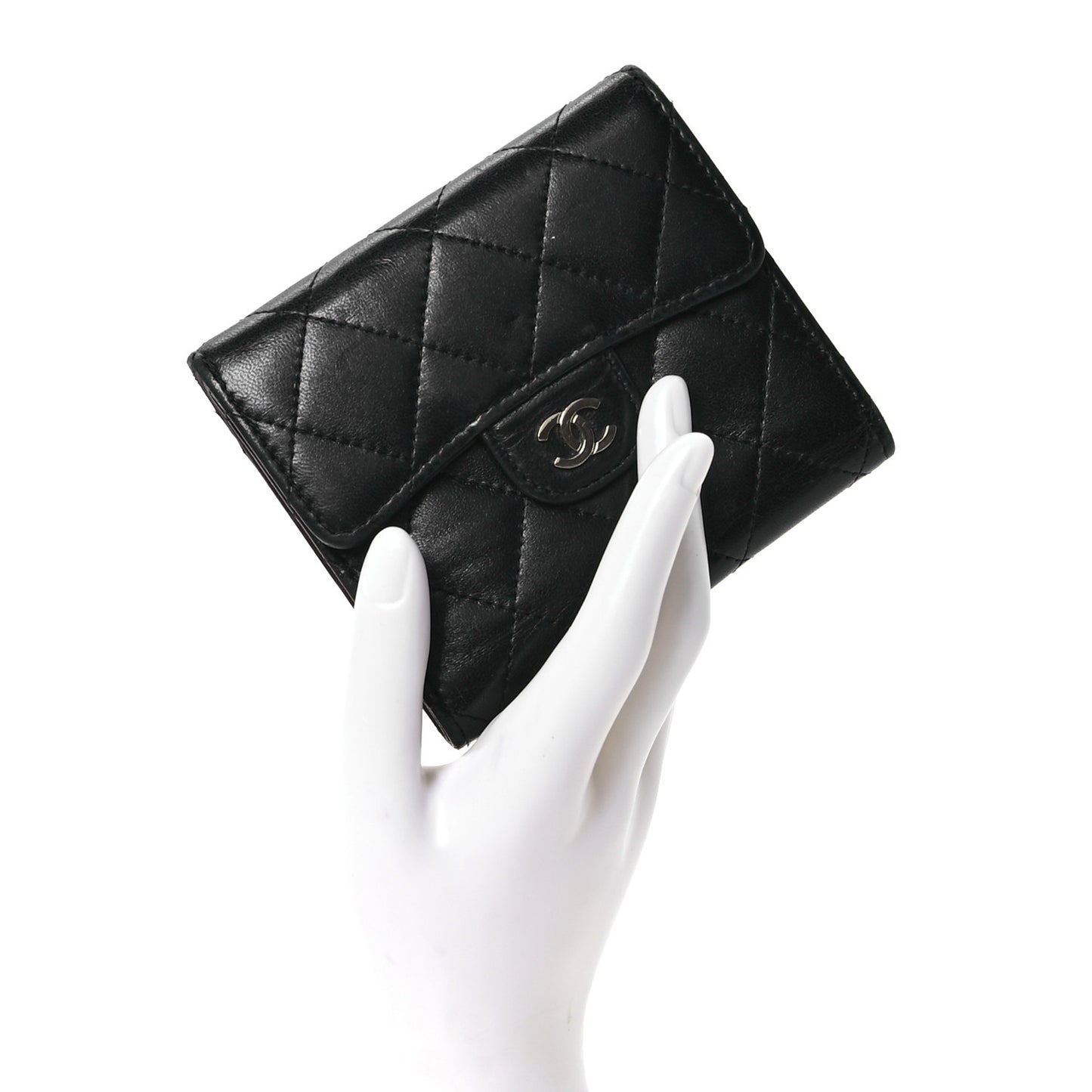 Lambskin Quilted Compact Flap Wallet Black