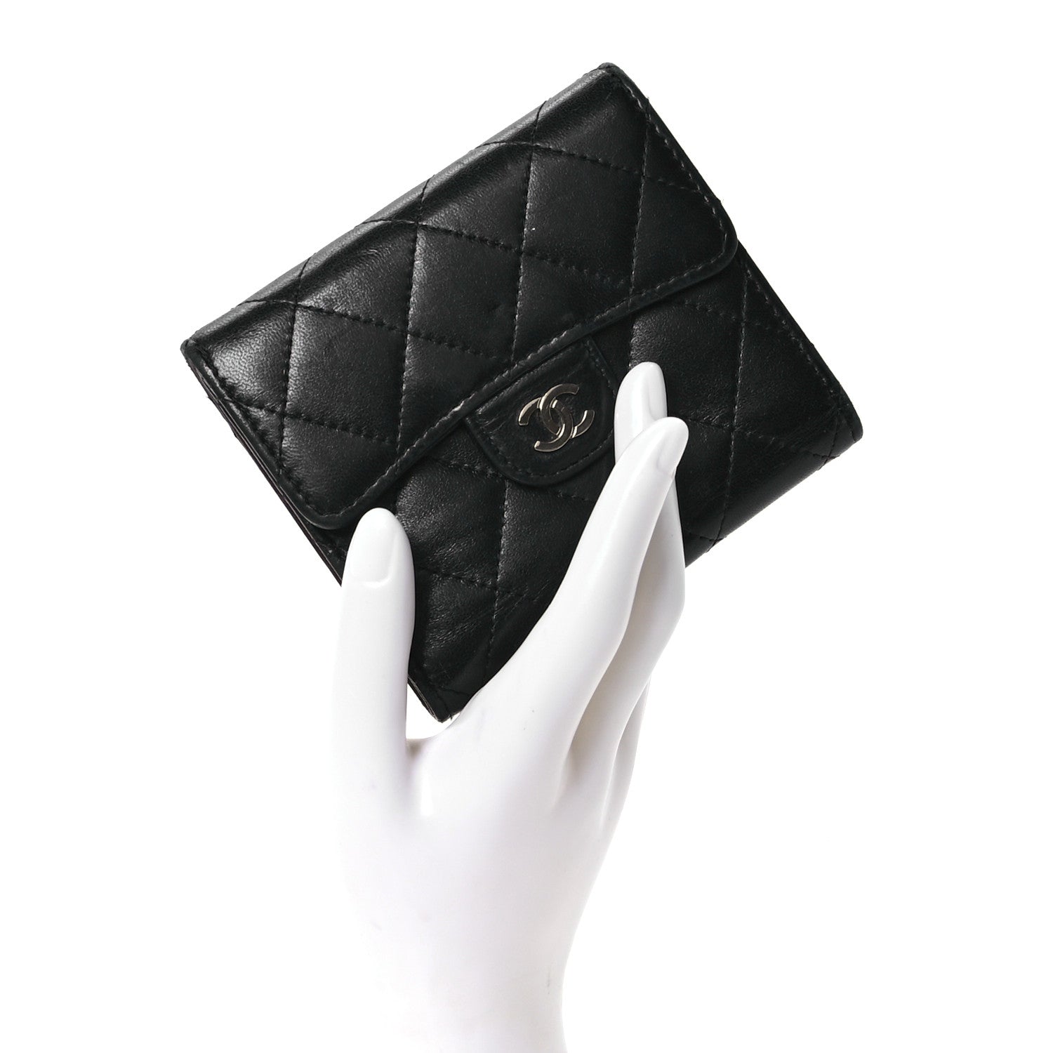 Chanel Lambskin Quilted Compact Flap Wallet Black 2 of 9