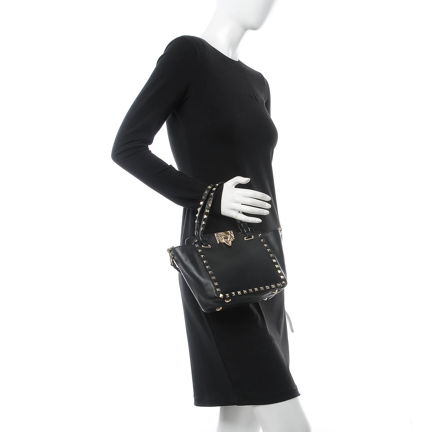 Vitello Mini Rockstud Tote Black