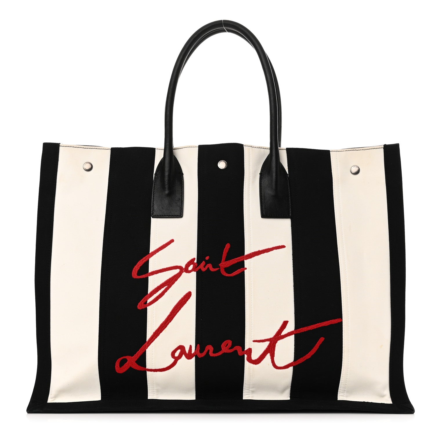 Saint Laurent Canvas Noe Striped Tote Black White 1 of 9