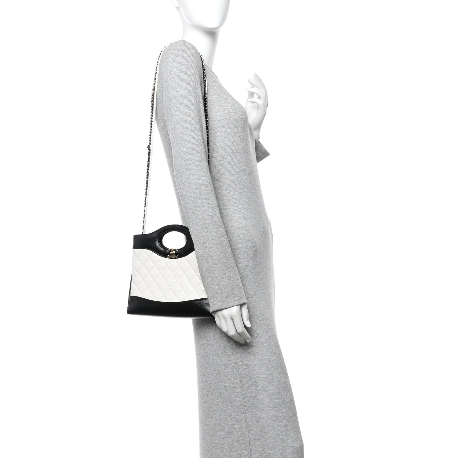 Chanel Patent Calfskin Quilted Mini 31 Shopping Bag White Black 2 of 10