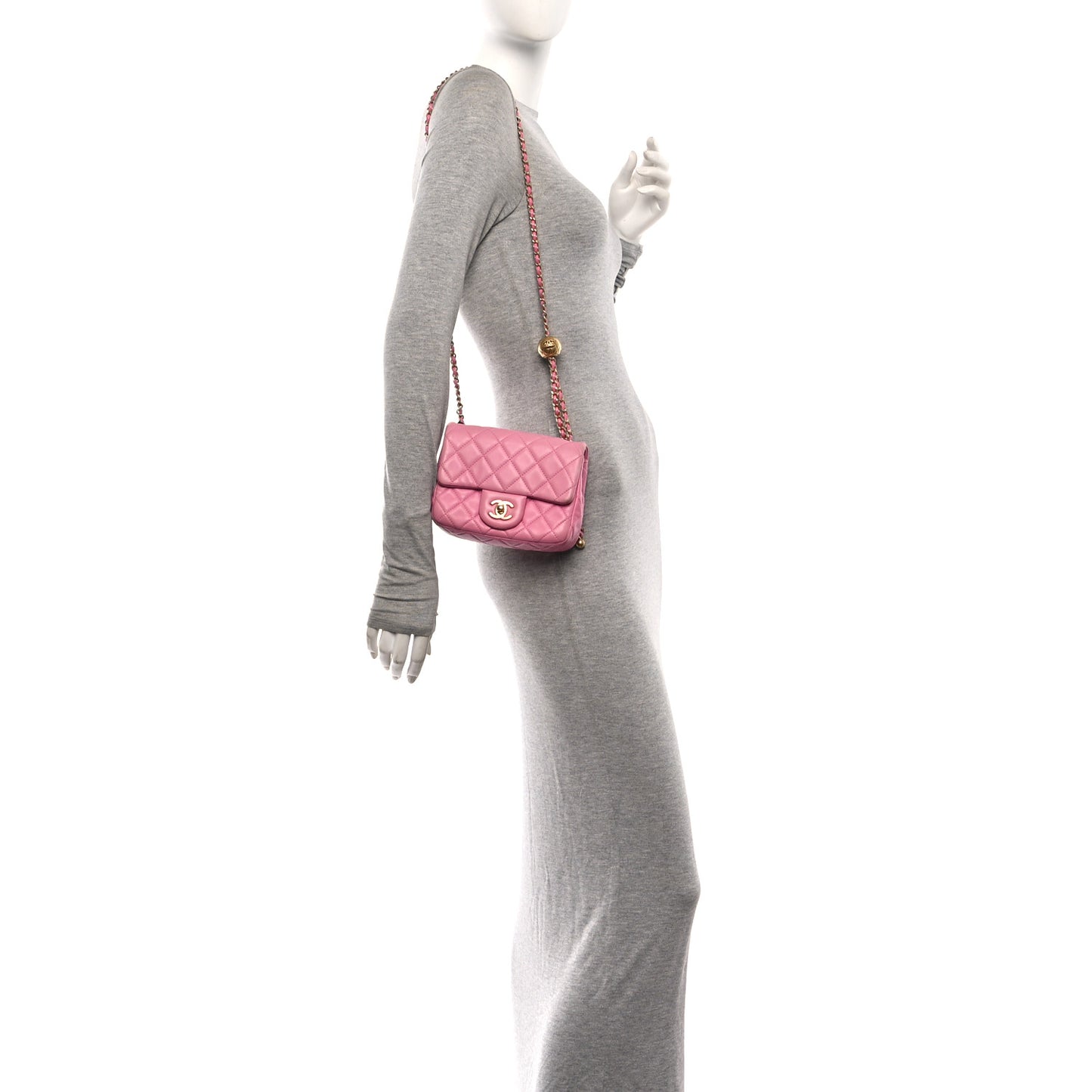 Lambskin Quilted Mini Pearl Crush Flap Pink