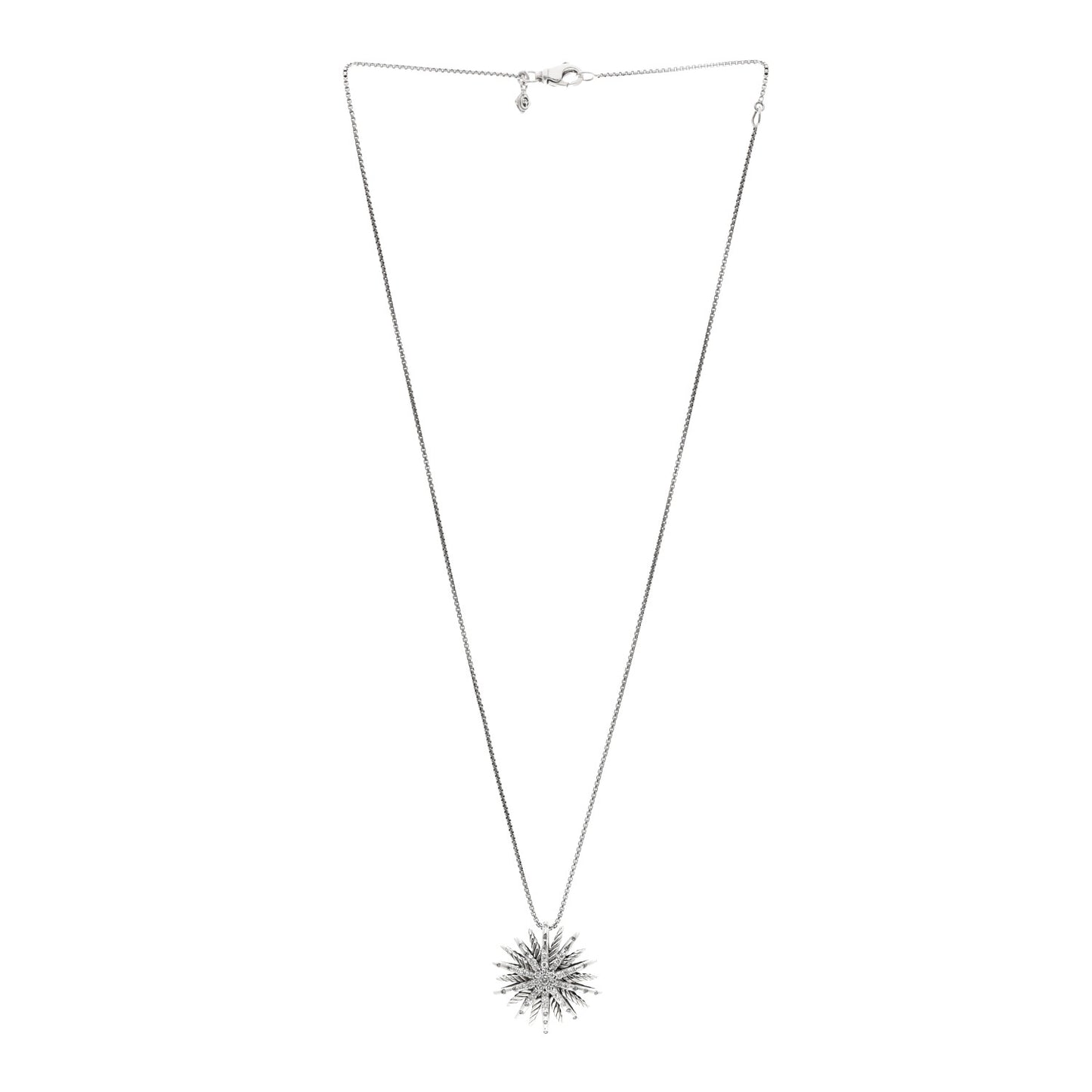 Sterling Silver Diamond Medium Starburst Pendant Necklace