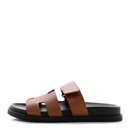 Hermes Calfskin Womens Chypre Sandals 39.5 Gold 1 of 9