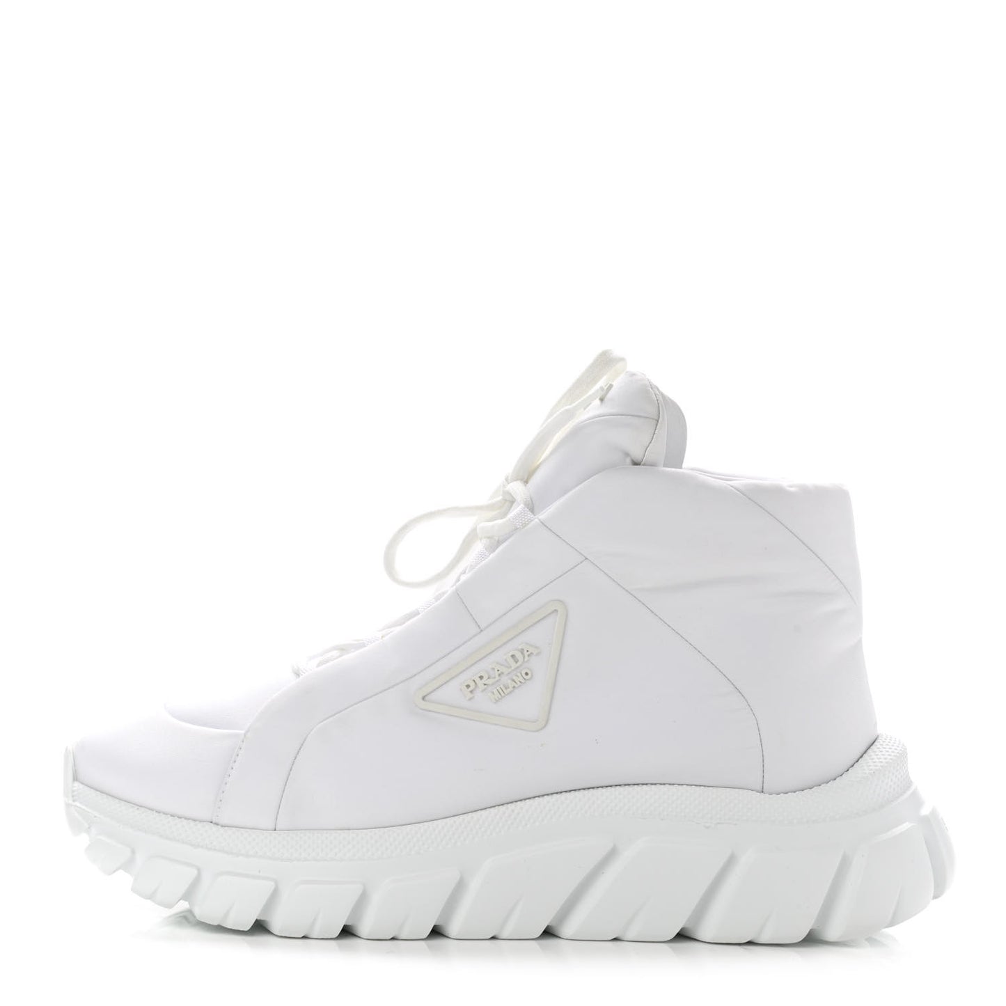 Re-Nylon Gabardine Rubber Triangle Logo Quilted Womens Rush Piuma 50mm Mid Sneakers 39.5 White