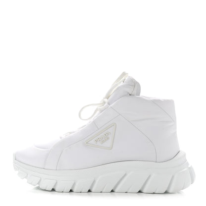 Prada Re-Nylon Gabardine Rubber Triangle Logo Quilted Womens Rush Piuma 50mm Mid Sneakers 39.5 White 1 of 9