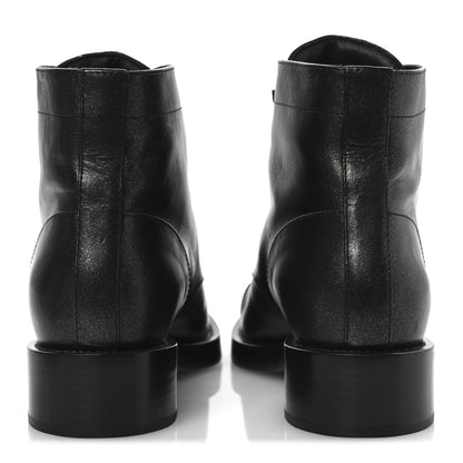 Chanel Calfskin Lace Up CC Combat Boots 37 Black 6 of 11