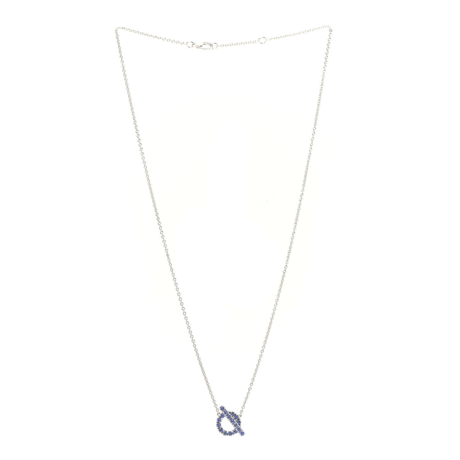 Hermes 18K White Gold Blue Sapphire Finesse Pendant Necklace 3 of 5