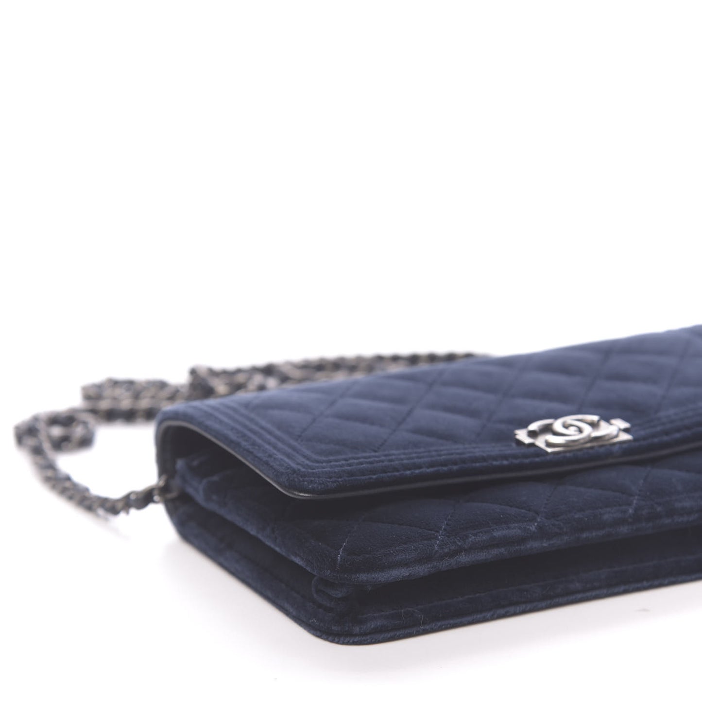 Velvet Quilted Boy Wallet On Chain WOC Navy