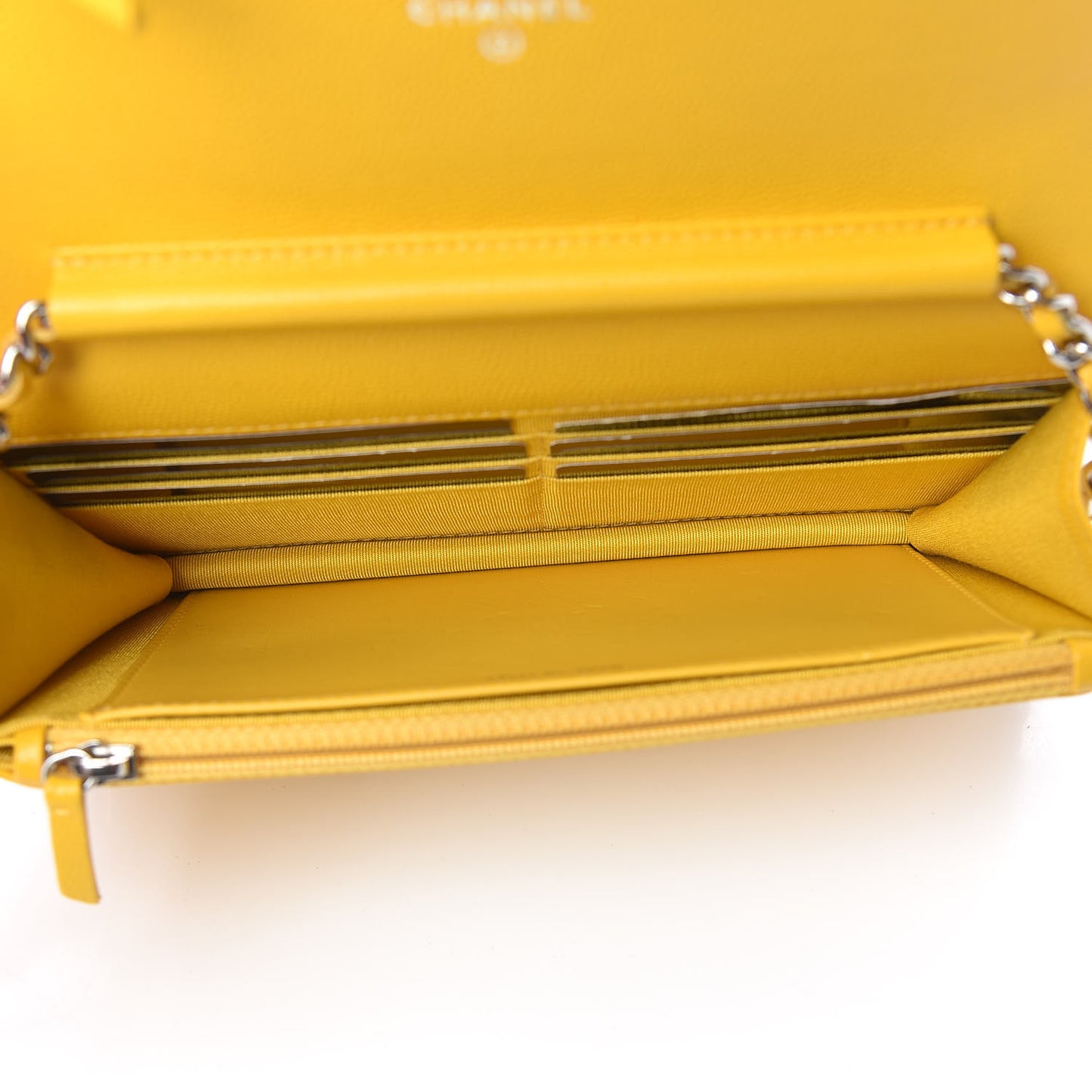 Caviar Chevron Quilted Wallet On Chain WOC Yellow