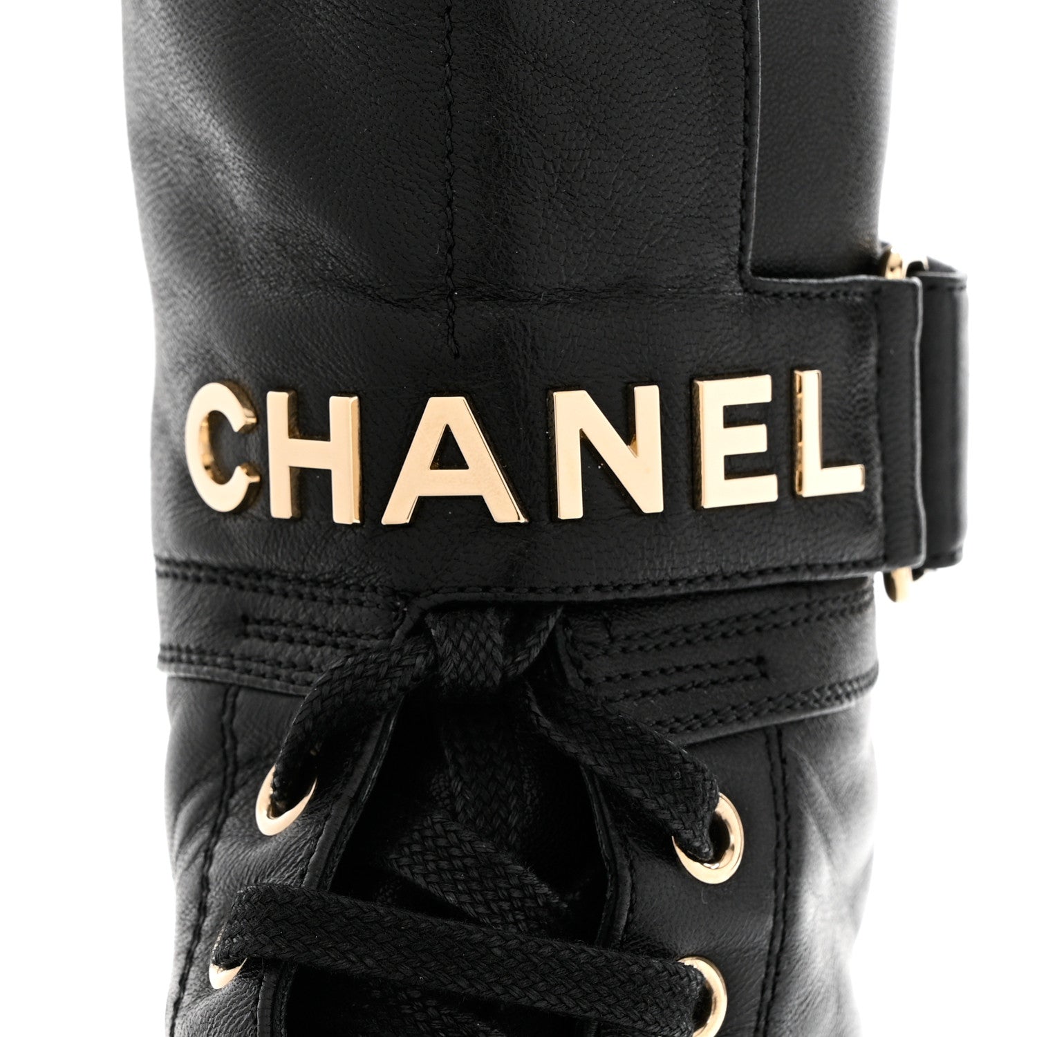Chanel Shiny Calfskin Lace Up Combat Boots 37 Black 9 of 10