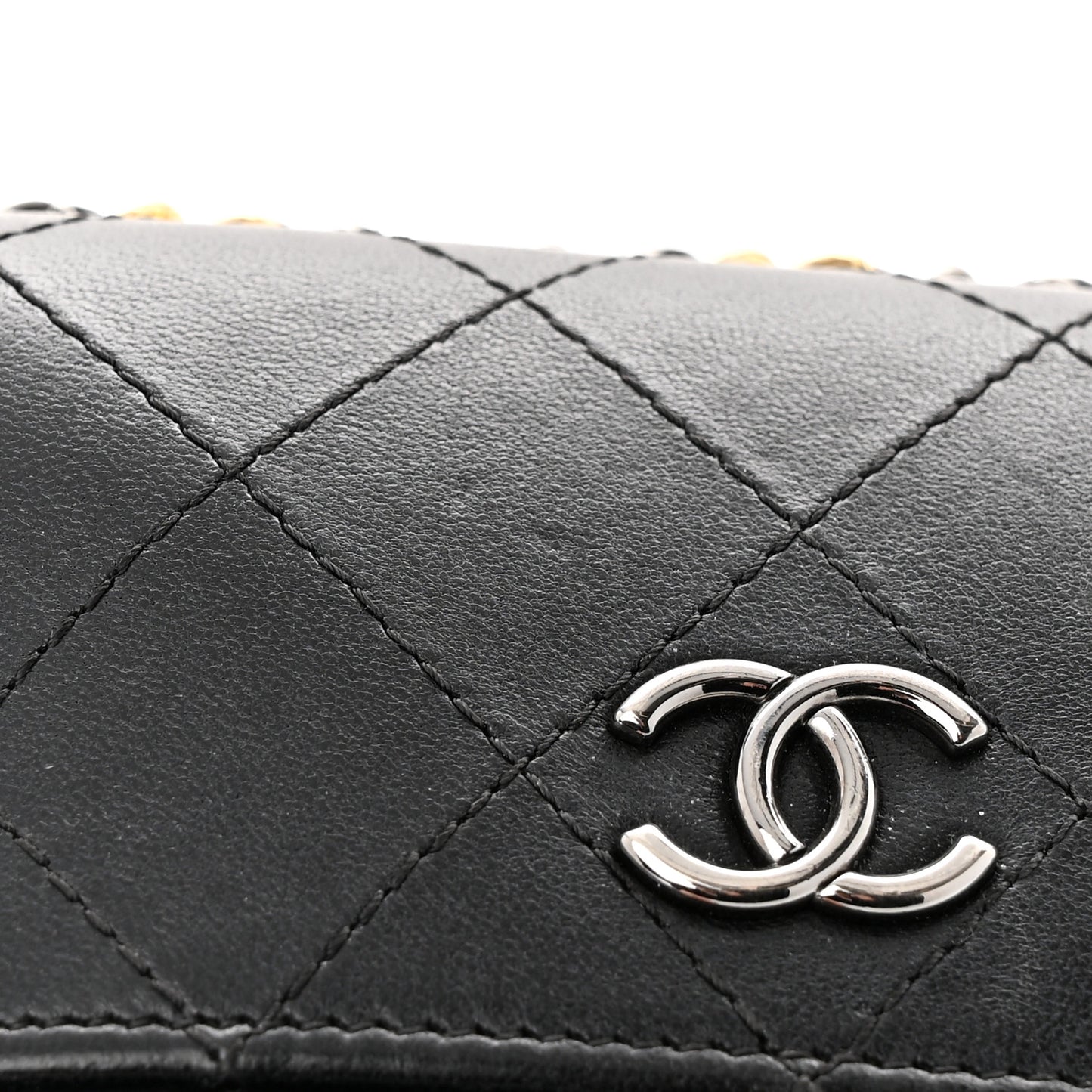 Lambskin Quilted Chain Around Phone Holder Black