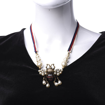 Gucci Crystal Pearl GG Sylvie Bee Necklace 2 of 4