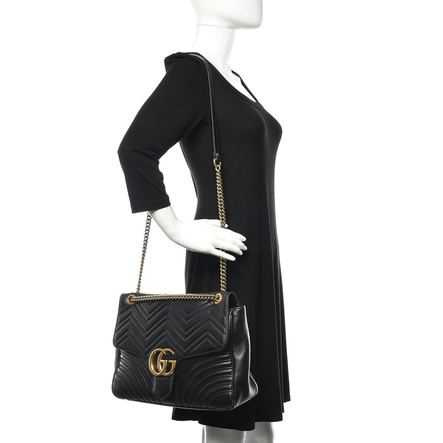Calfskin Matelasse Large GG Marmont Shoulder Bag Black