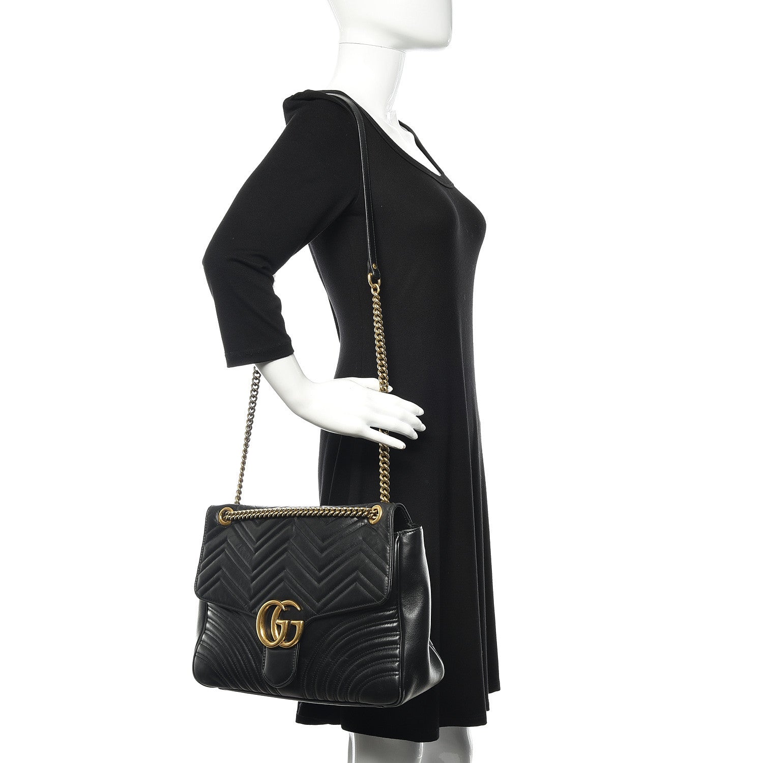 Gucci Calfskin Matelasse Large GG Marmont Shoulder Bag Black 2 of 17