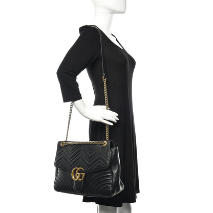 Gucci Calfskin Matelasse Large GG Marmont Shoulder Bag Black 2 of 17