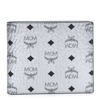 MCM Metallic Visetos Bi-Fold Wallet Silver 1 of 9