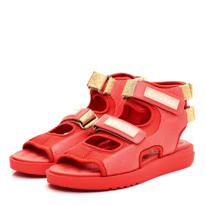 Chanel Goatskin Fabric Gladiator Sandals 37.5 Dark Red Light Pink 3 of 9