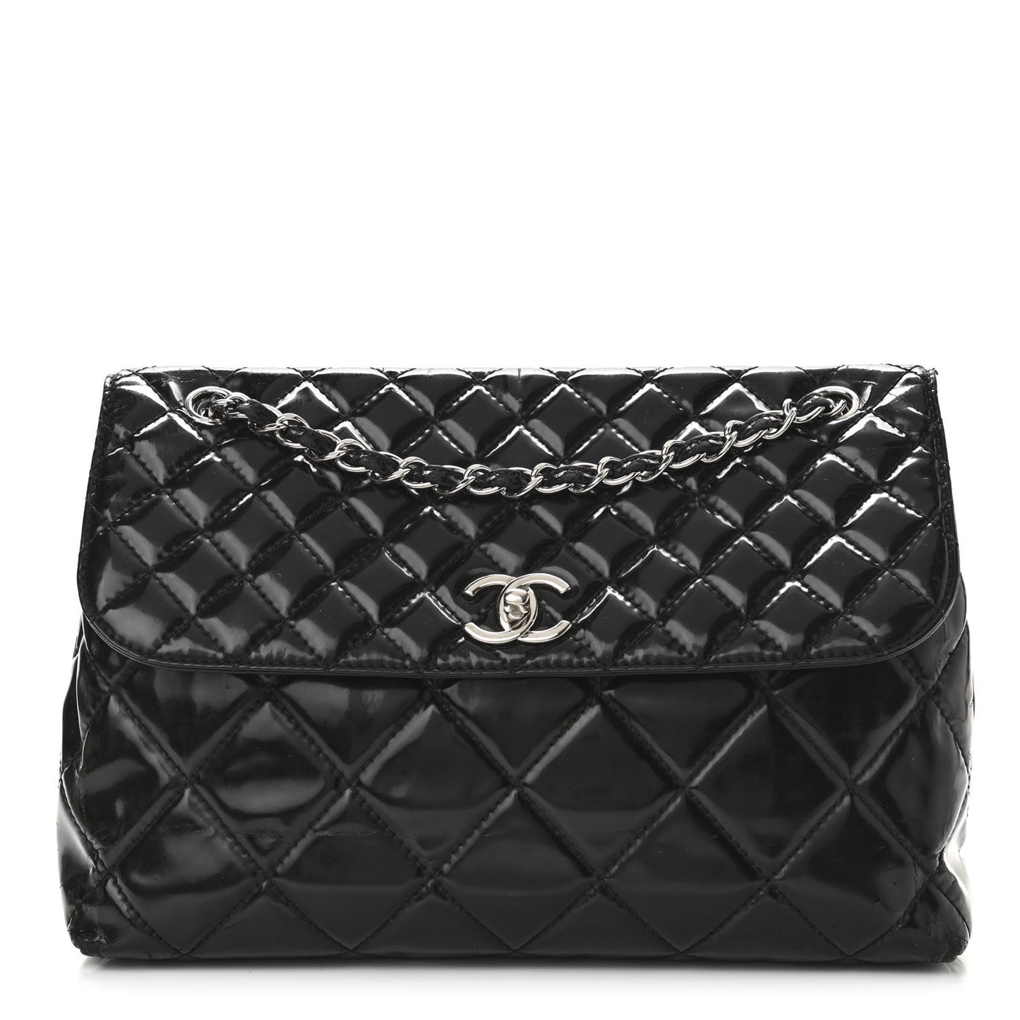 Vinyl Quilted In the Business Flap Bag Black