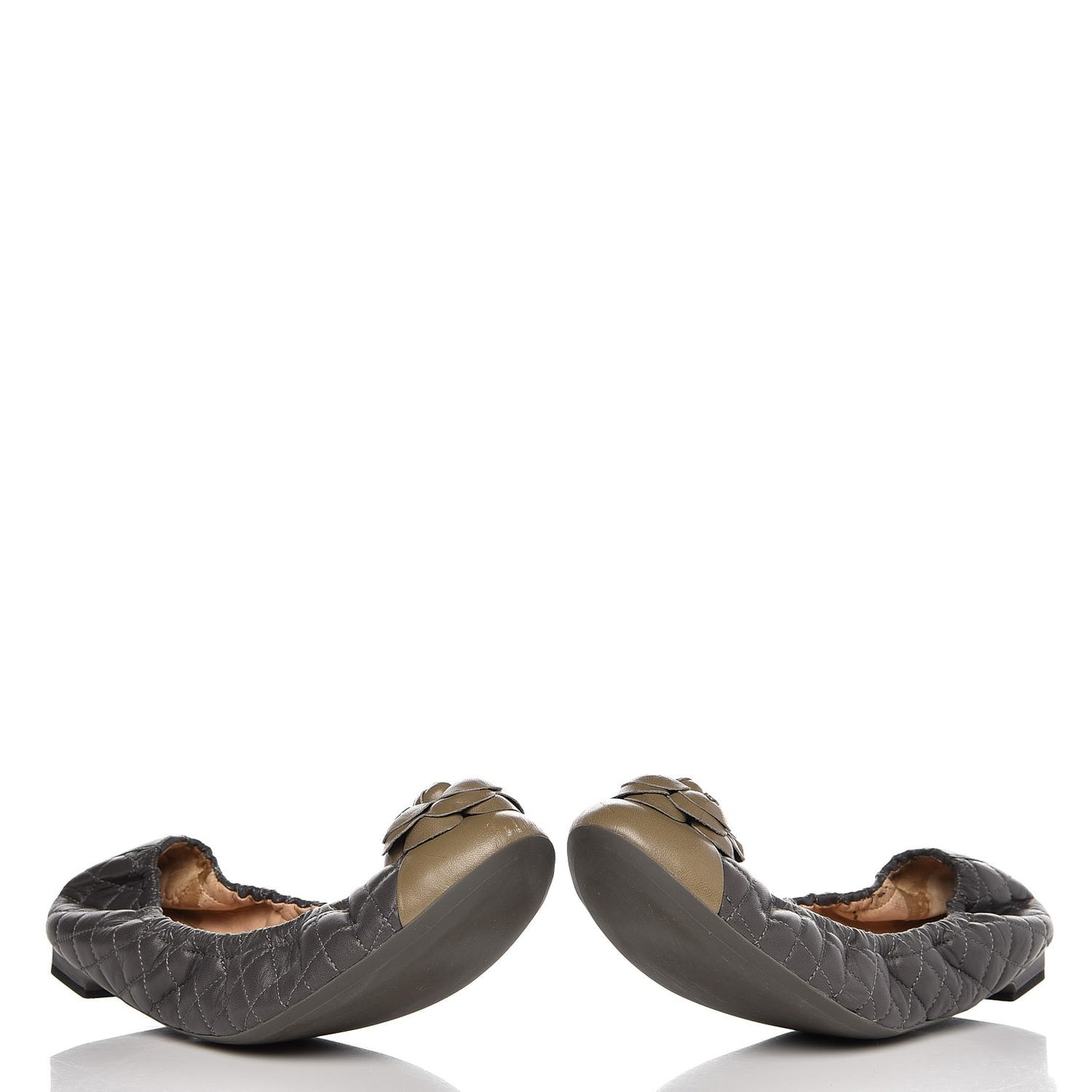 Lambskin Quilted Camellia Cap Toe Ballerina Flats 41 Grey Green