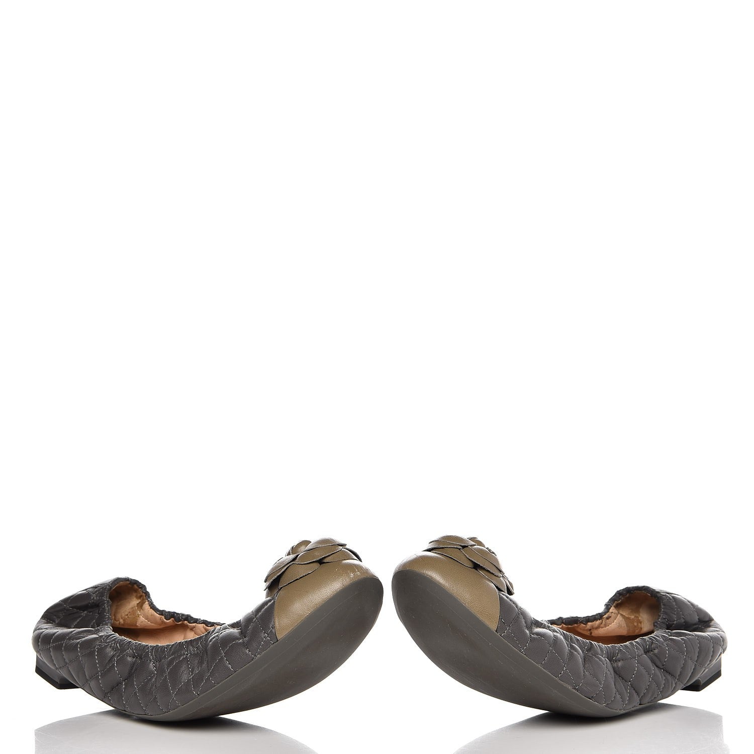 Chanel Lambskin Quilted Camellia Cap Toe Ballerina Flats 41 Grey Green 9 of 12