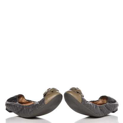 Chanel Lambskin Quilted Camellia Cap Toe Ballerina Flats 41 Grey Green 9 of 12