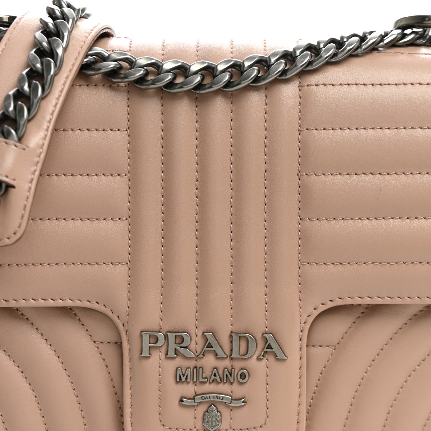 Prada Soft Calfskin Impunture Diagramme Medium Chain Flap Shoulder Bag Cipria 8 of 11