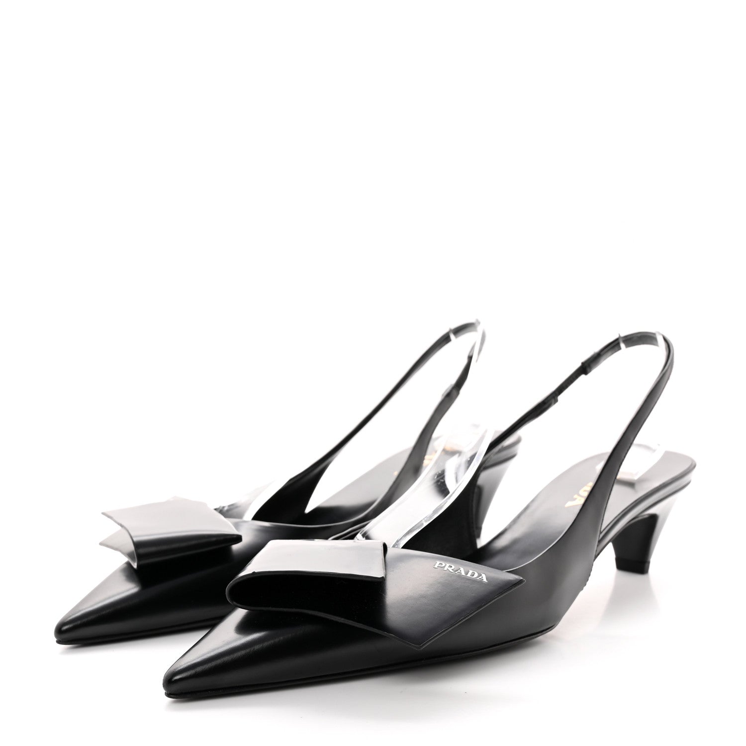 Prada Spazzolato Logo Pointed Toe 45mm Slingback Pumps 40 Black 3 of 12