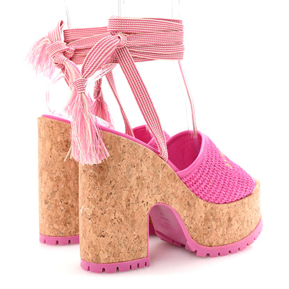 Jimmy Choo Raffia Embroidered Gal 130 Wedge Sandals 40 Fuchsia 5 of 8