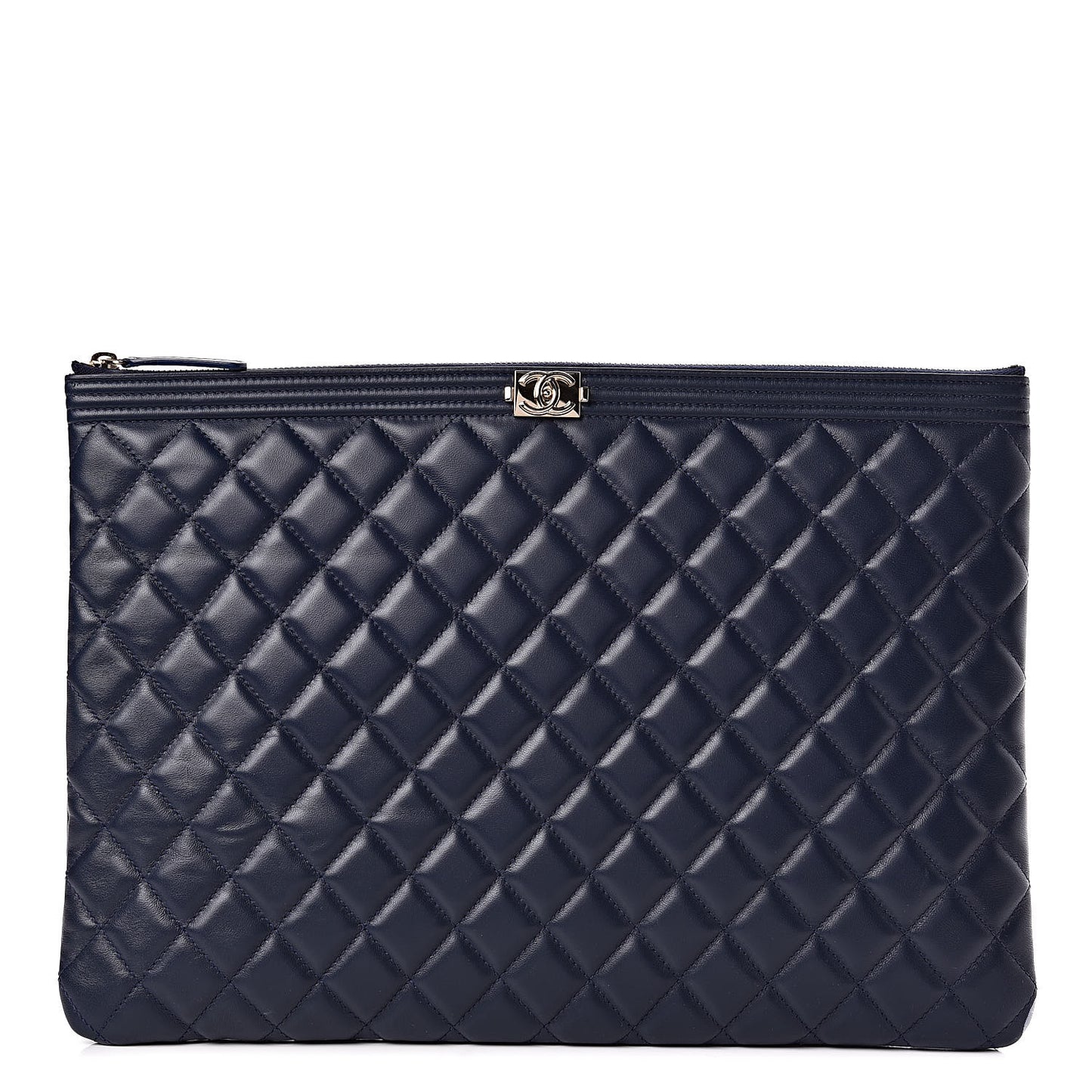 Lambskin Quilted Large Boy Cosmetic Case Navy