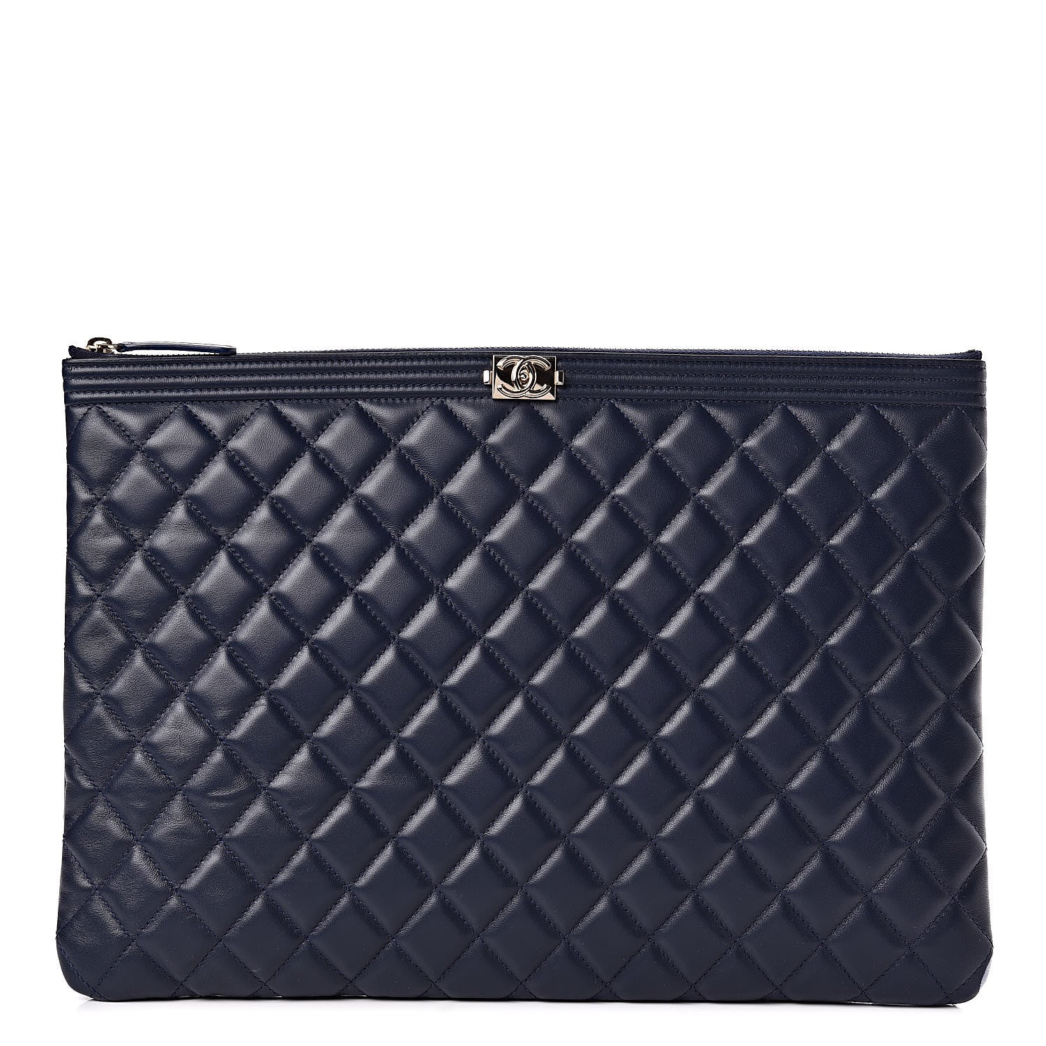 Chanel Lambskin Quilted Large Boy Cosmetic Case Navy 1 of 7