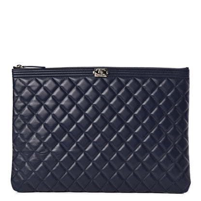 Chanel Lambskin Quilted Large Boy Cosmetic Case Navy 1 of 7
