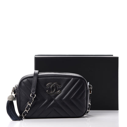 Chanel Calfskin Diagonal Chevron Quilted Tassel Camera Case Black 11 of 11
