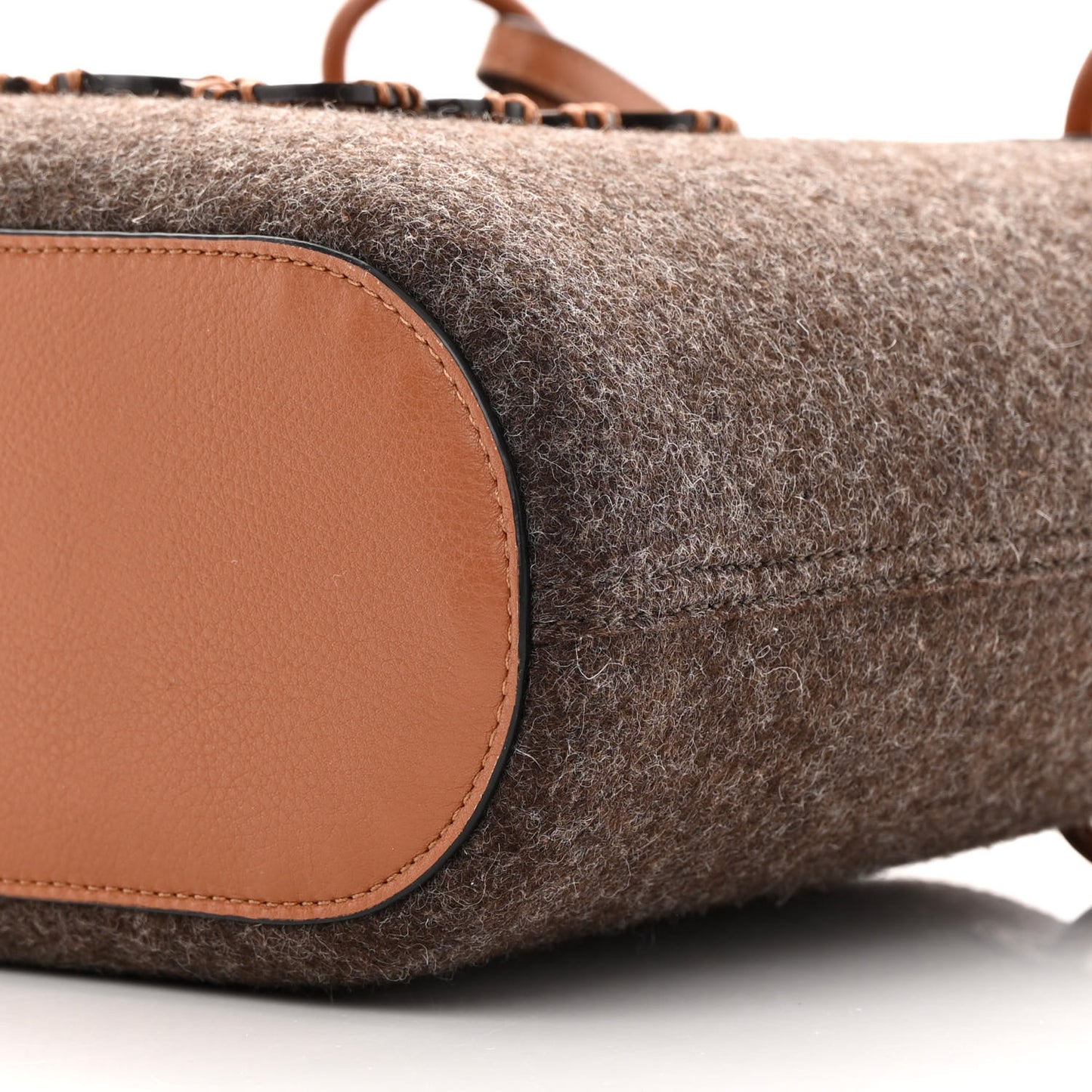 Felt Calfskin Small Anagram Square Basket Tote Brown Tan