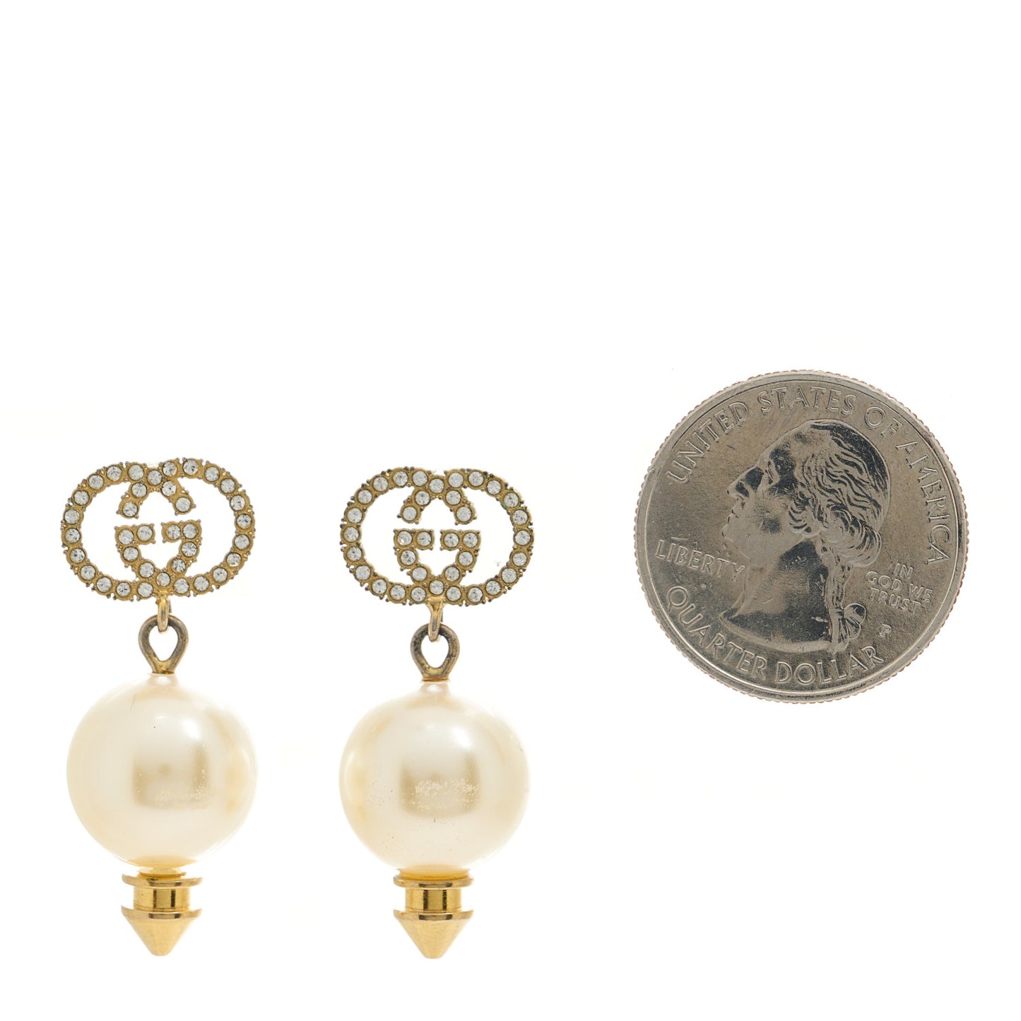 Metal Crystal Pearl Interlocking G Earrings Shiny Gold