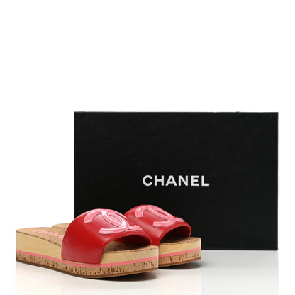 Chanel Patent Calfskin Cork CC Platform Slide Sandals 37 Pink 9 of 9