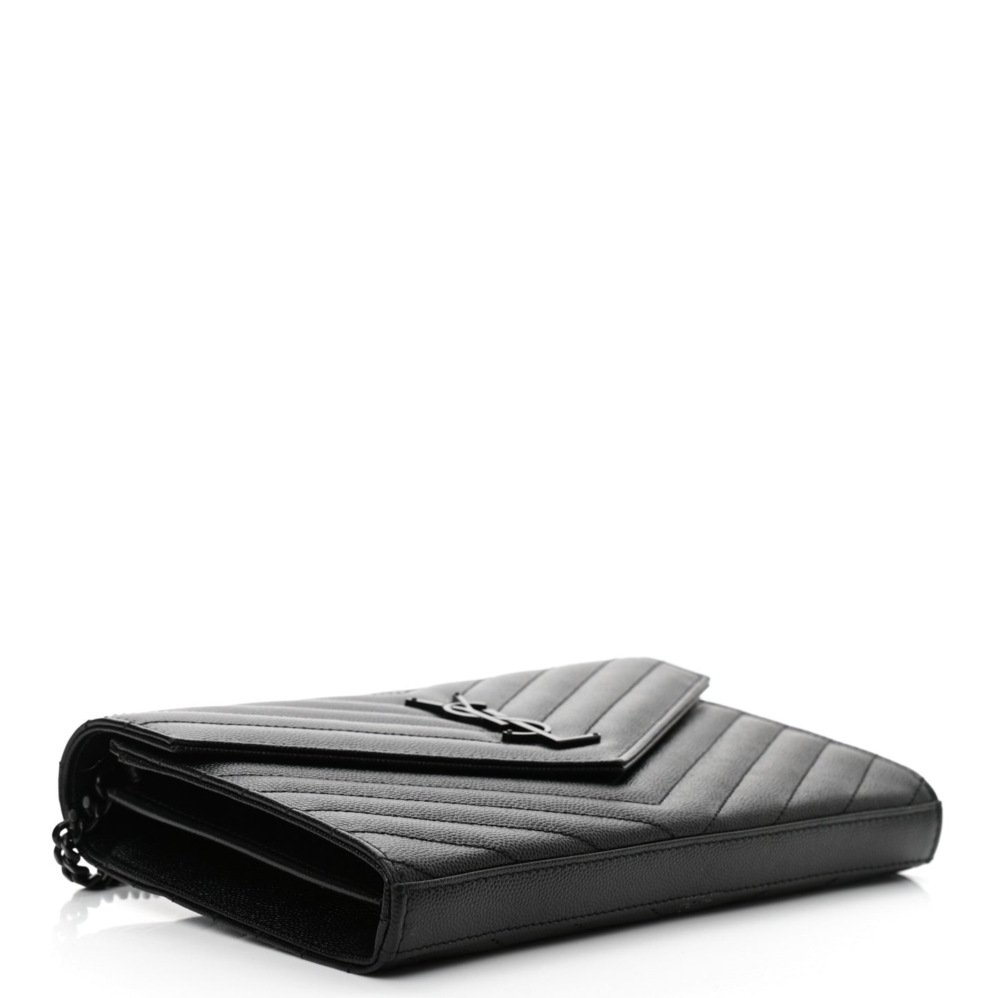 Grain De Poudre Matelasse Chevron Monogram Chain Wallet Black