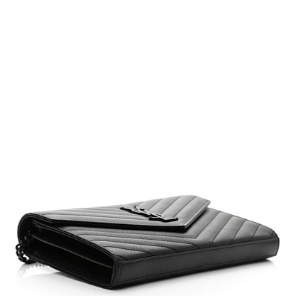 Saint Laurent Grain De Poudre Matelasse Chevron Monogram Chain Wallet Black 3 of 9