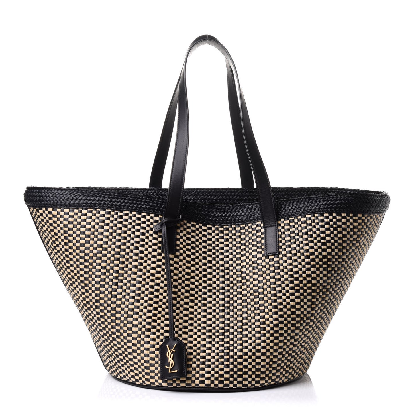 Raffia Calfskin Medium Panier Tote Black Naturale