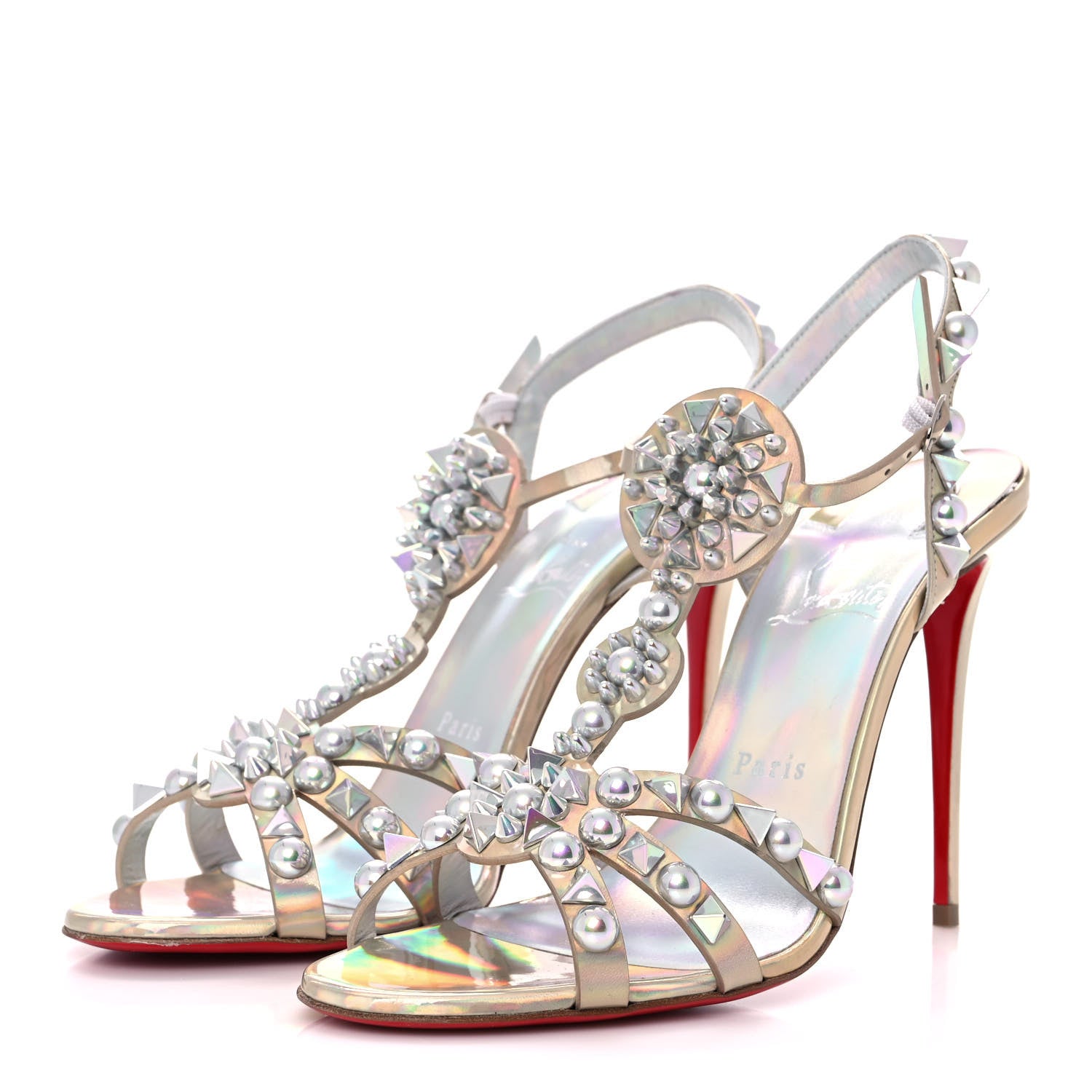 Christian Louboutin Iridescent Patent Embellished Goldora 100 Sandals 40 White 3 of 8