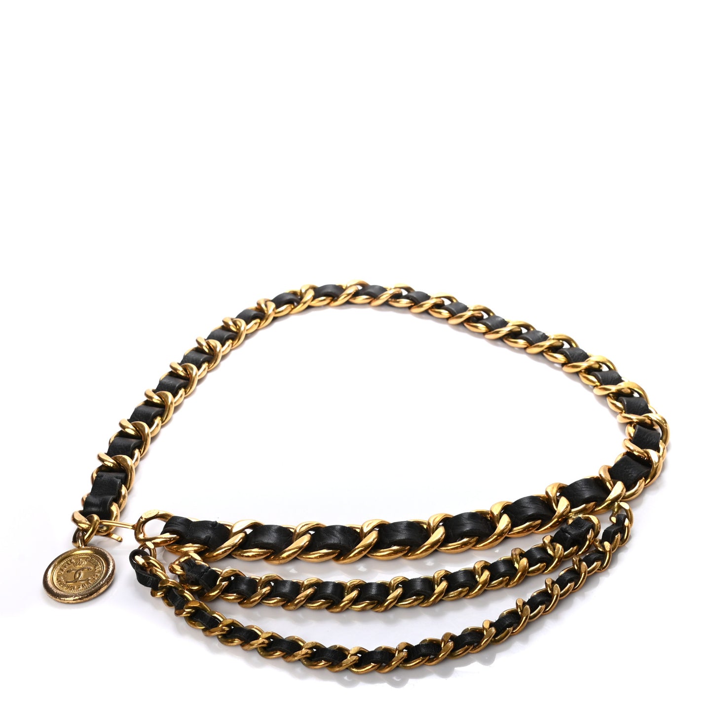 Lambskin Chain CC Medallion Belt Black Gold