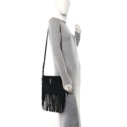 Saint Laurent Suede Calfskin Small Fringe Crossbody Bag Black 2 of 10