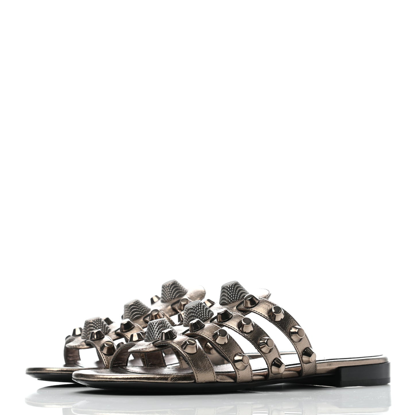 Metallic Lambskin Giant Silver Flat Sandals 35 Pewter
