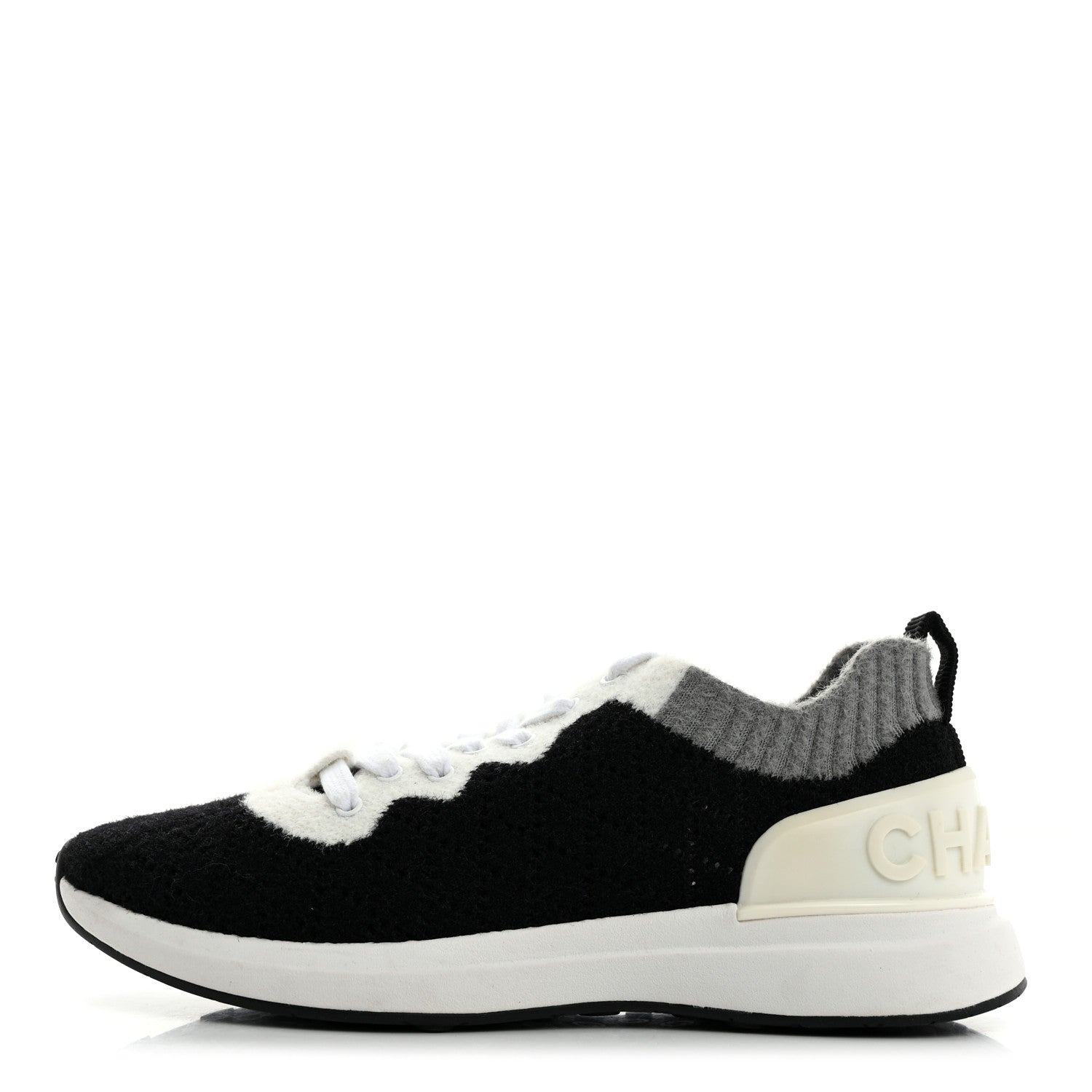 Chanel Mixed Fabrics Knit Sneakers 38 Black Grey White 1 of 9