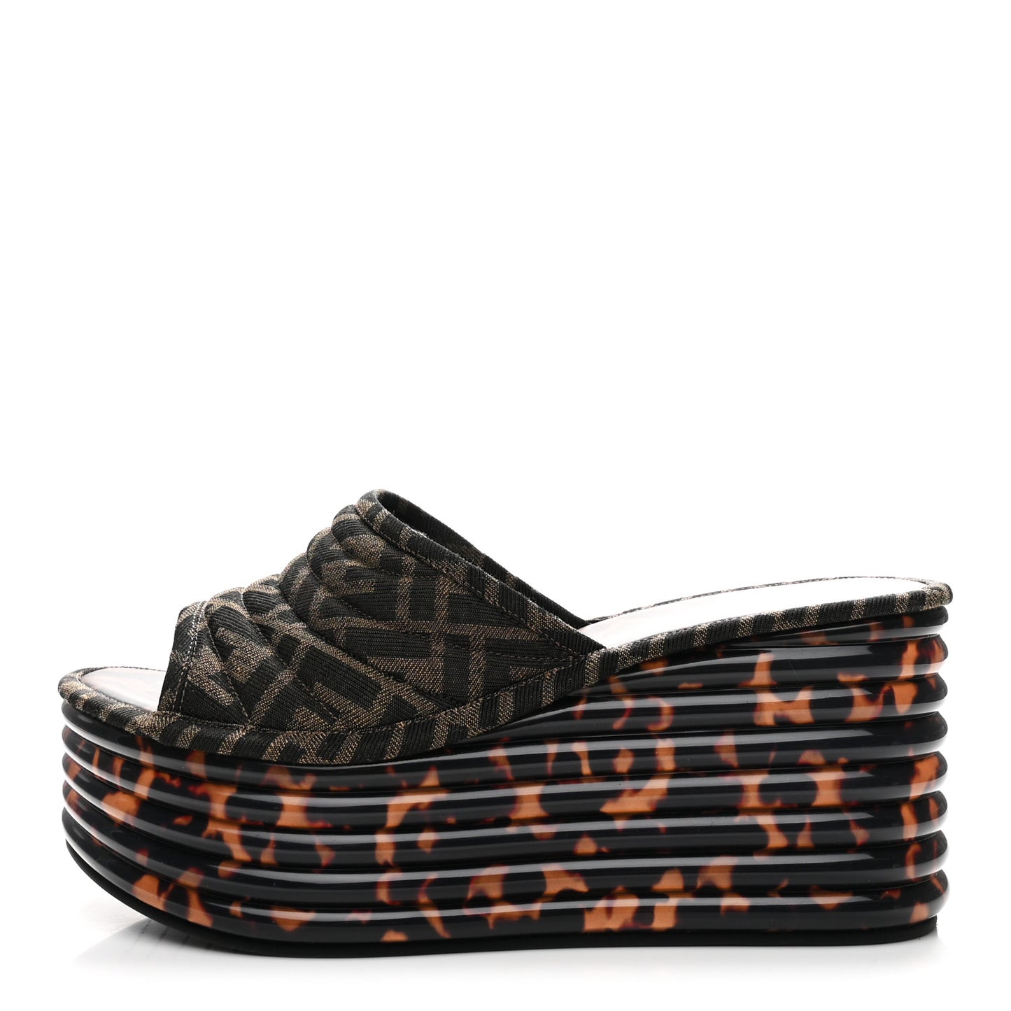 Jacquard FF Promenade Platform Slide Sandals 39 Tobacco Moro
