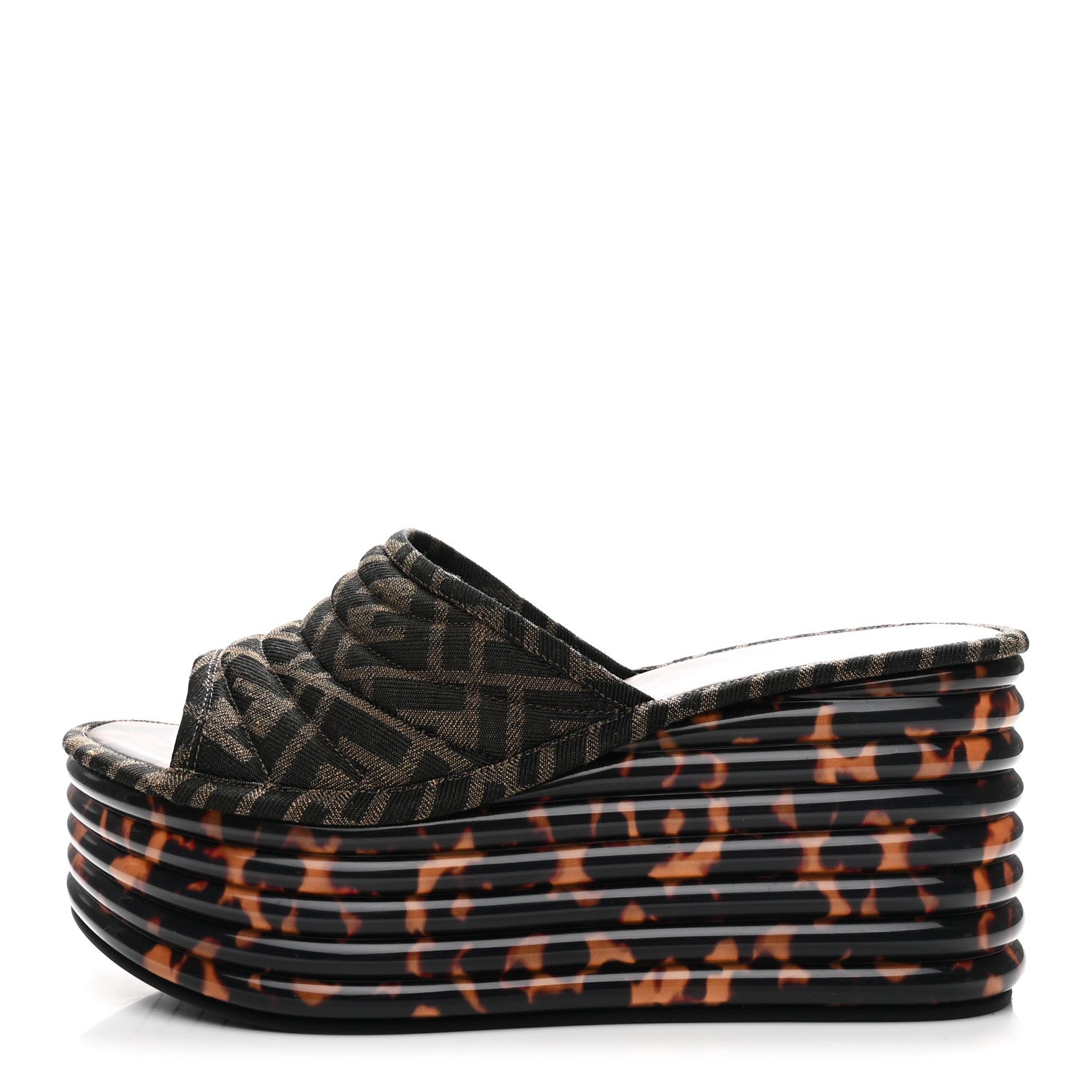 Fendi Jacquard FF Promenade Platform Slide Sandals 39 Tobacco Moro 1 of 8