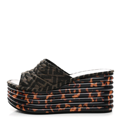 Fendi Jacquard FF Promenade Platform Slide Sandals 39 Tobacco Moro 1 of 8